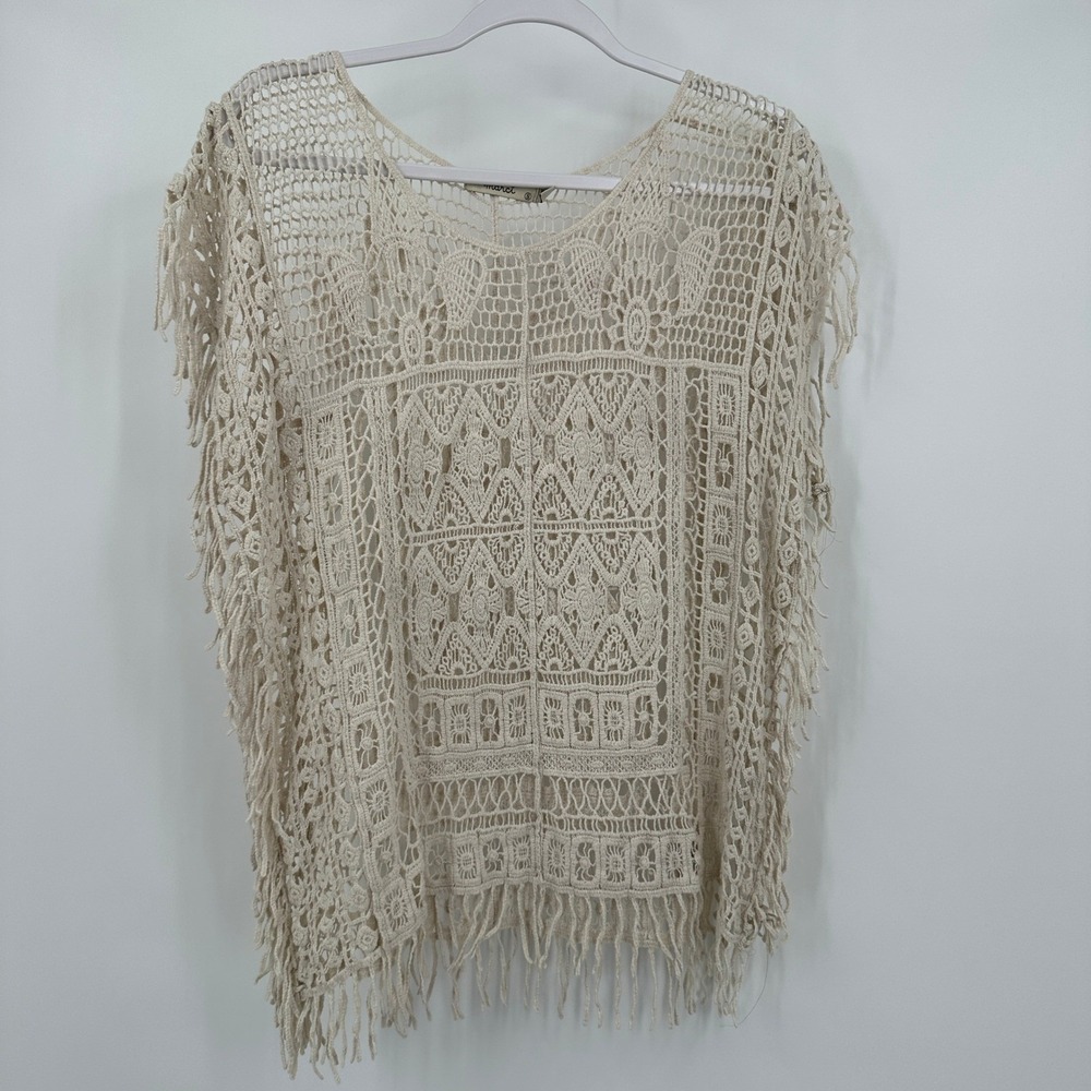 Womens Boho Crochet Top Sz S Festival Macrame Hippie Earthy Fringe Beachy Cotton